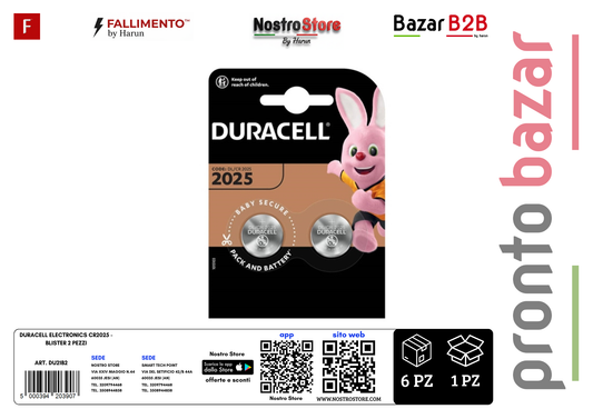 DURACELL ELECTRONICS CR2025 - BLISTER 2 PEZZI