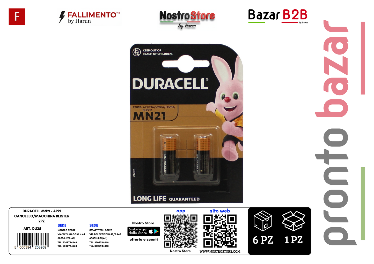 DURACELL MN21 - APRI CANCELLO/MACCHINA BLISTER 2PZ