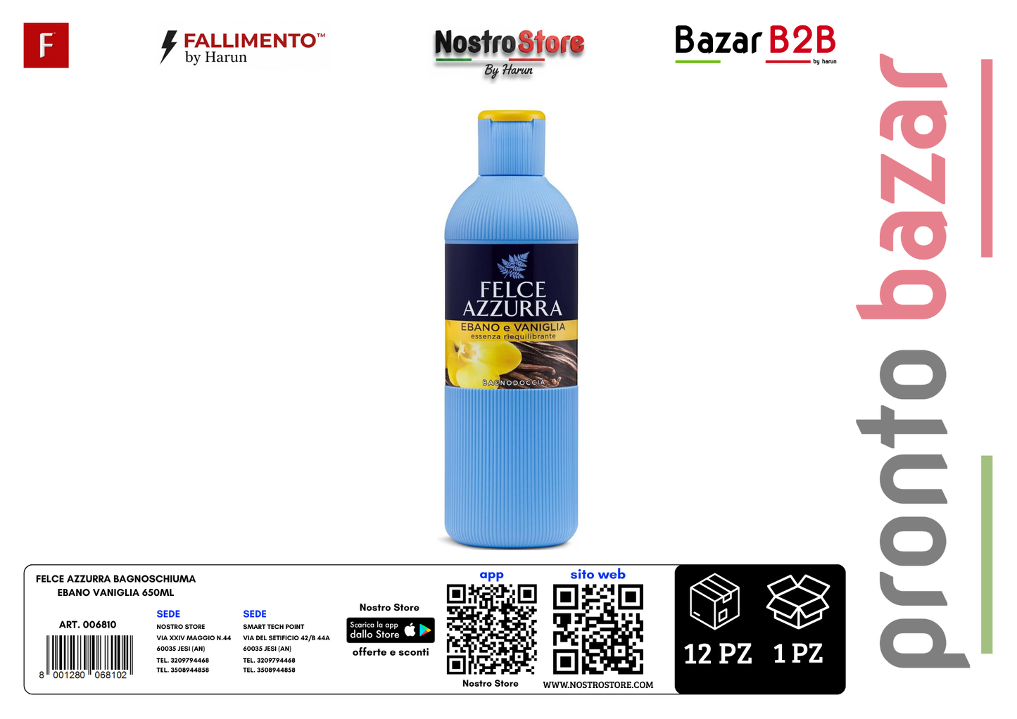 FELCE AZZURRA BAGNOSCHIUMA EBANO VANIGLIA 650ML