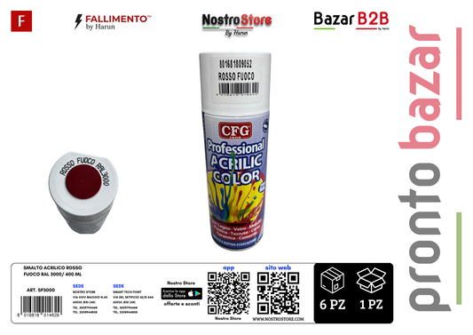 SMALTO ACRILICO ROSSO FUOCO RAL 3000/ 400 ML