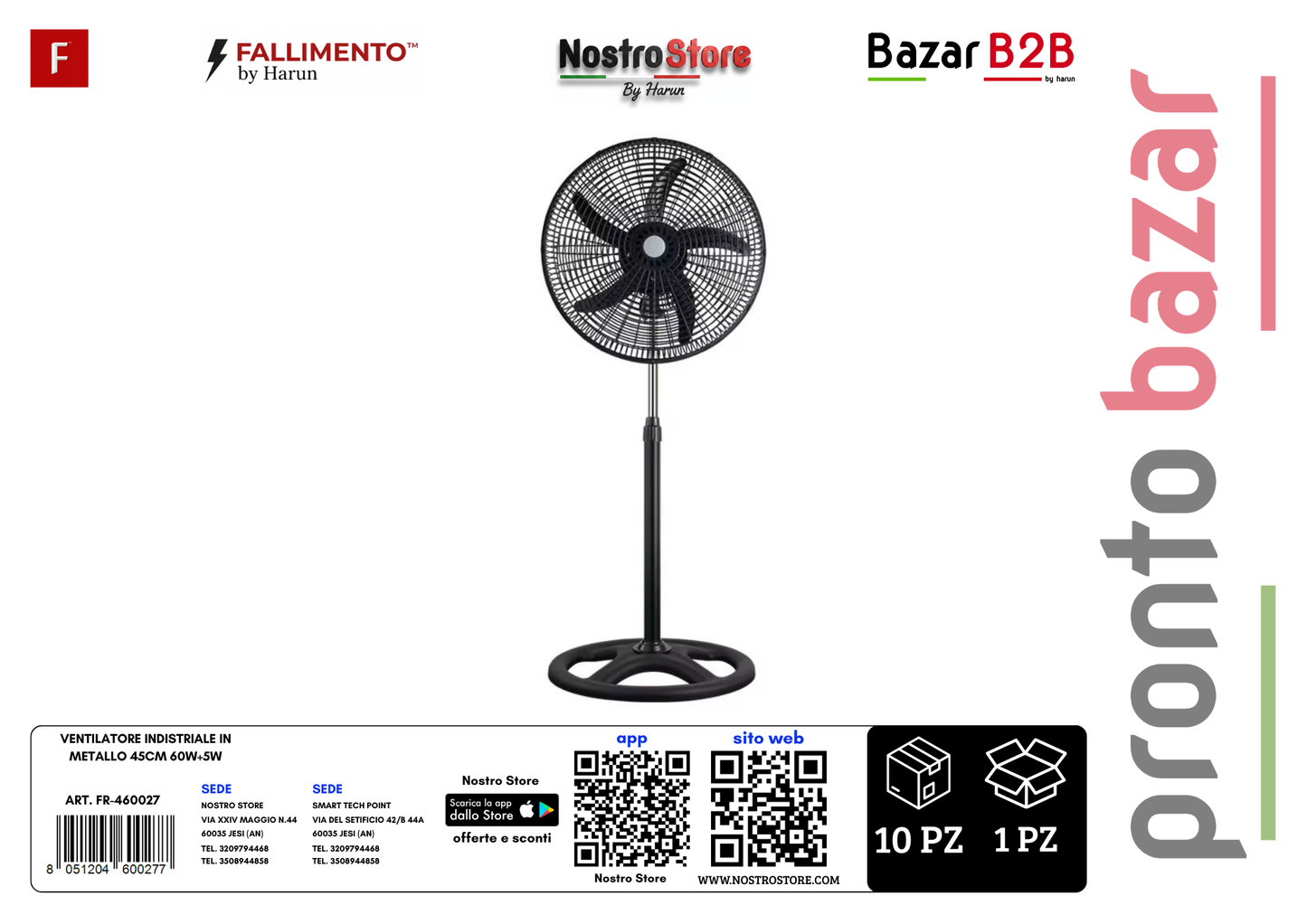 VENTILATORE INDISTRIALE IN METALLO 45CM 60W+5W