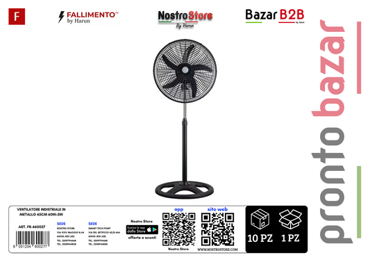 VENTILATORE INDISTRIALE IN METALLO 45CM 60W+5W