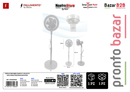 VENTILATORE IBERIC BIANCO 3 VELOCITA' 230V/50HZ/75W/DIAM.26CM H106