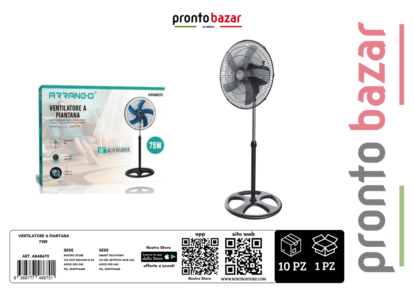ventilatore a piantana 75w 5 pale