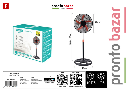 ventilatore a piantana 5 pale plastica 80w
